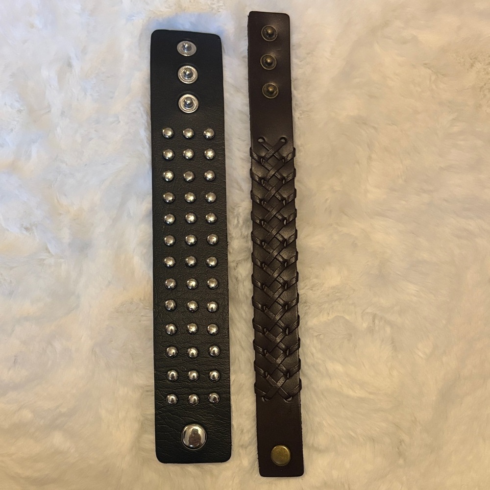 Black and Brown Leather Cuff Bracelets